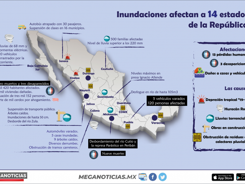 Inundaciones afectaron a 14 estados