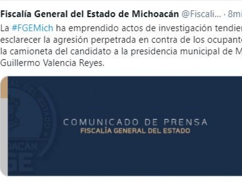 Investiga Fiscalía agresión contra equipo de Guillermo Valencia