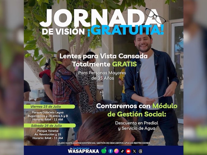Invita diputado a jornada gratuita de lentes para vista cansada