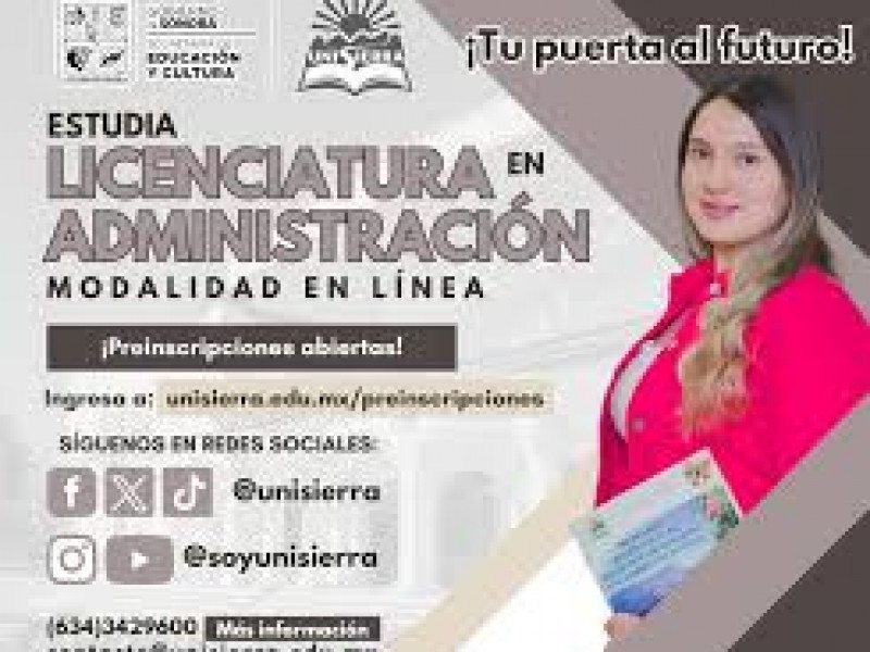 Invita Unisierra a cursar licenciatura en Administración, modalidad en línea