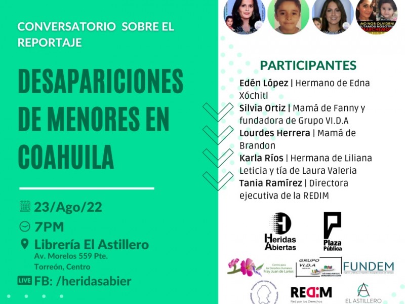 Invitan a conversatorio sobre desaparición de menores en Coahuila