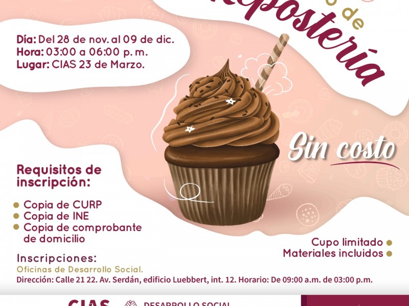 Invitan a curso de repostería en 23 de marzo