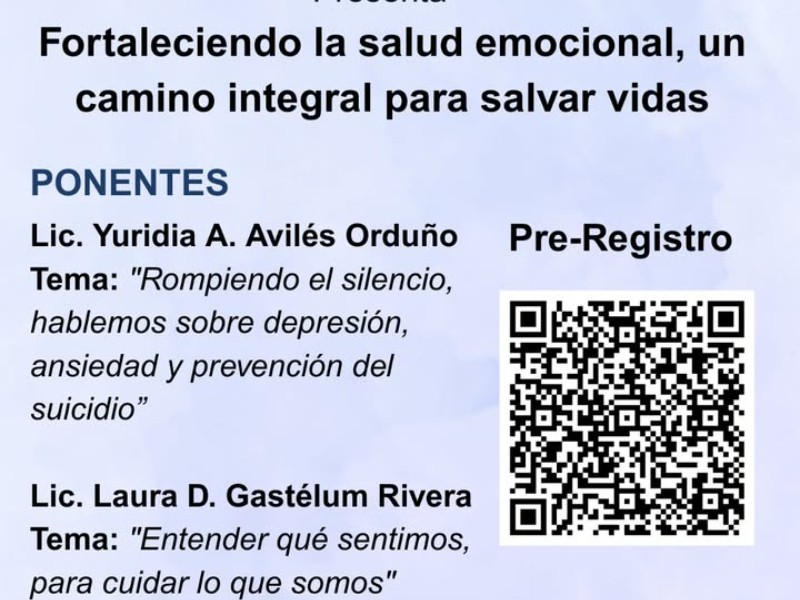 Invitan a evento gratuito sobre salud emocional y prevención suicida