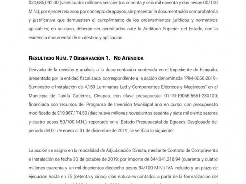 Irregularidades por 18 MDP en compra de luminarias en Tuxtla