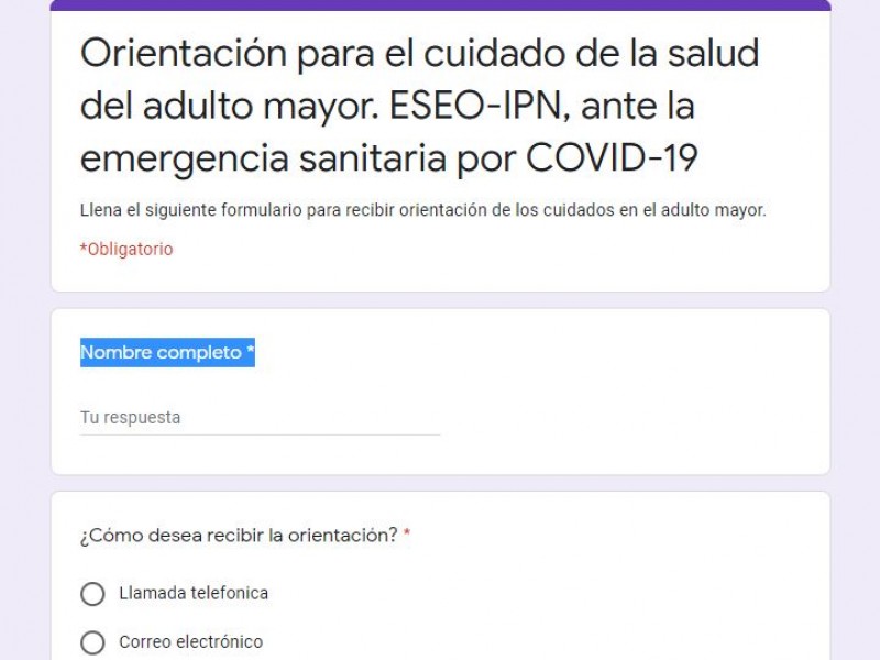 Jóvenes del IPN asesoran a adultos mayores sobre covid-19