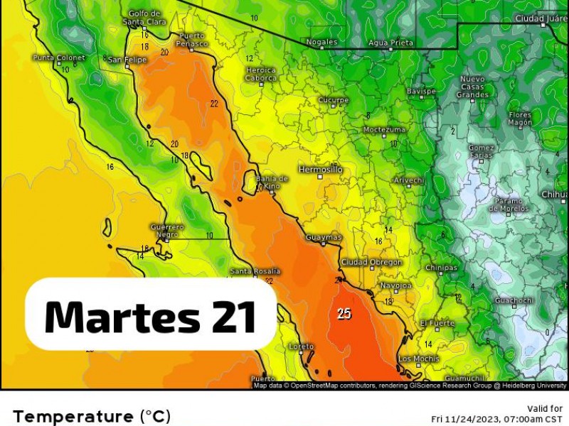 La temperatura máxima de este martes será de 30°C