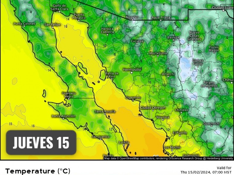 la temperatura máxima para este jueves sera de 26°C