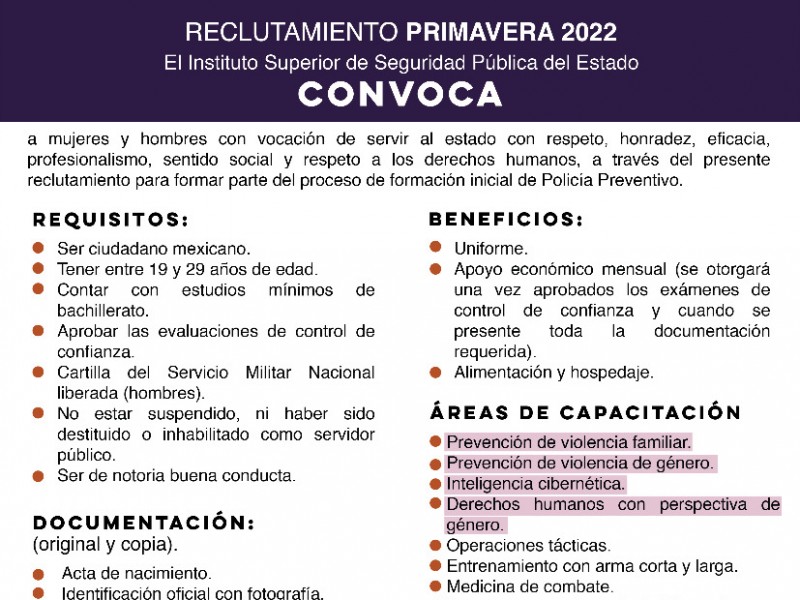 Lanza Isspe Sonora convocatoria de reclutamiento para Policía Preventivo