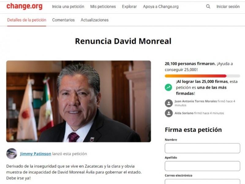 Lanzan petición para pedir la renuncia del gobernador David Monreal