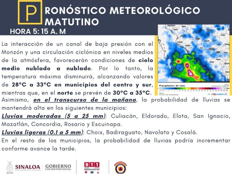 Las lluvias continúan durante la mañana de este jueves en Mazatlán