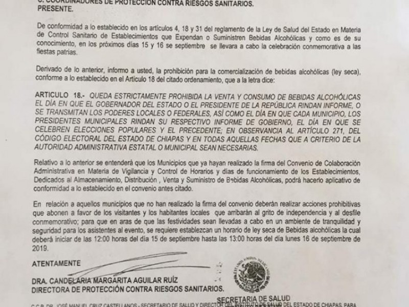 Ley seca en TGZ y Tapachula