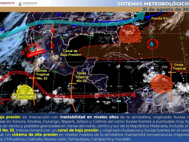 Ligero descenso en temperaturas, prevalece pronóstico de viento y lluvias