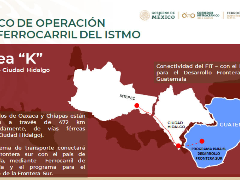 Línea K de ferrocarriles conexión entre Mexico y Centroamérica