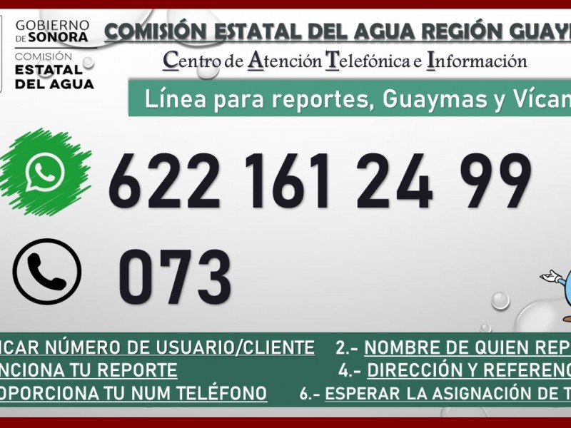 Linea para reportes de CEA  en Guaymas y Vicam