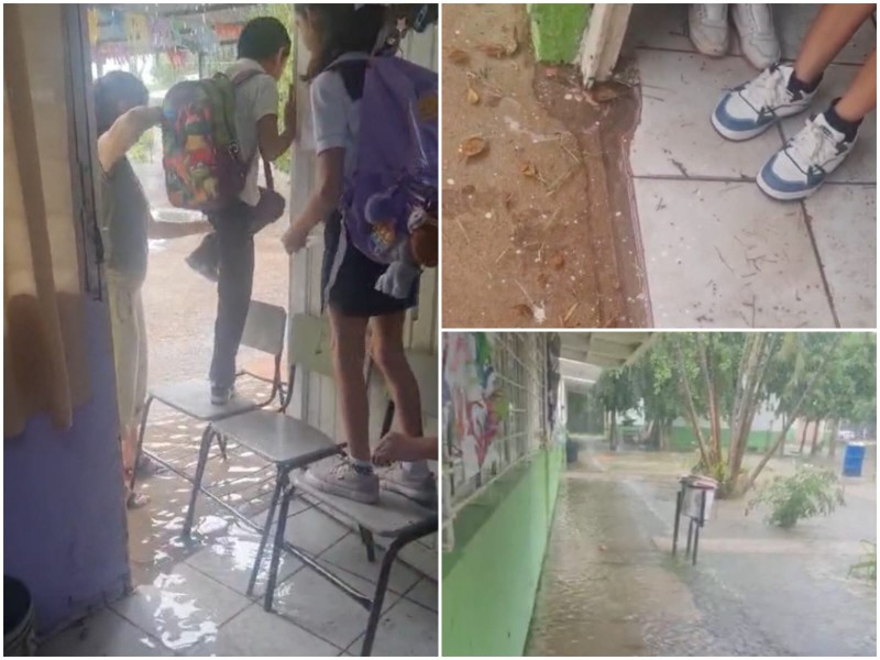 Lluvia en Guasave inunda aulas de la escuela primaria Carmen Serdán