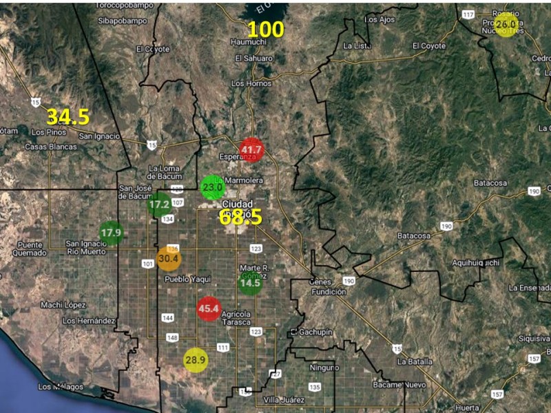 Lluvias de hasta 100 milímetros sorprende al valle del yaqui