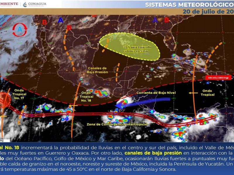 Lluvias fuertes dispersas y rachas fuertes de viento en Sonora