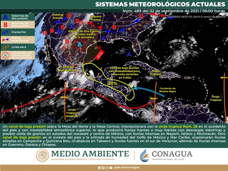 Lluvias muy fuertes en el noroeste, norte. occidente de México