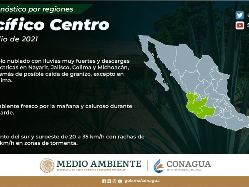 Lluvias muy fuertes y descargas eléctricas para Colima: SMN