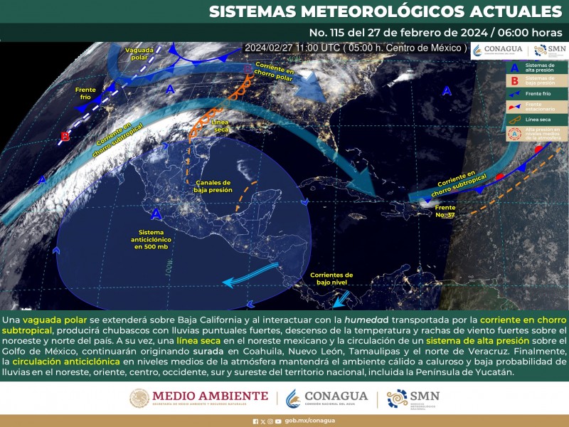 Lluvias y altas temperaturas para norte y centro de México