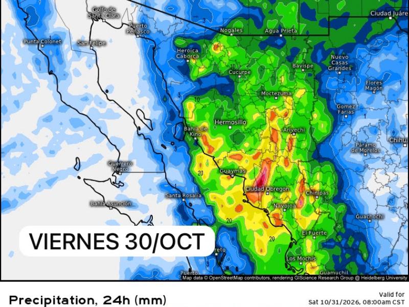 Lluvias y cielo nublado marcarán el clima en Sonora este viernes