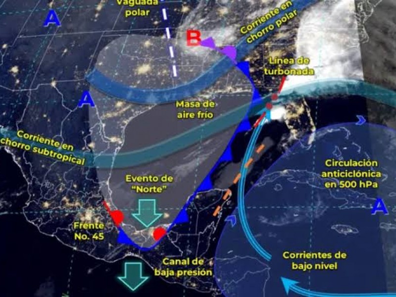 Lluvias y fuertes vientos por frente frío número 45