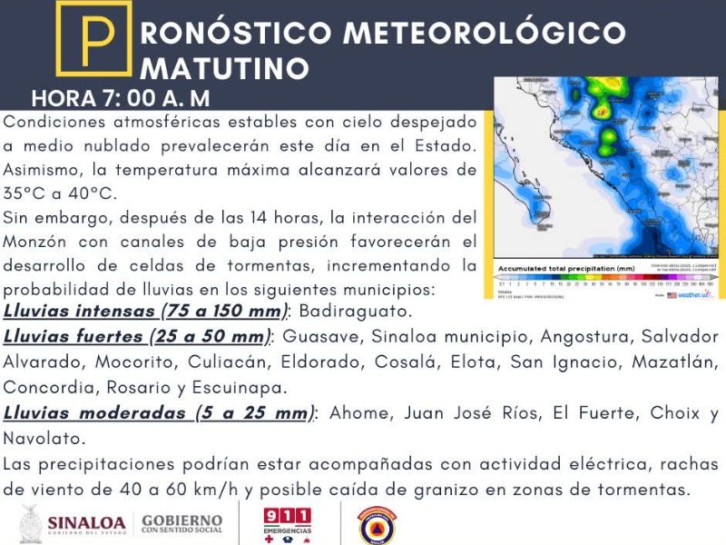 Lluvias y Tormentas esperadas para Mazatlán