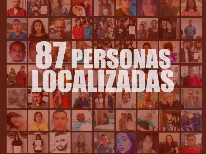 Localizan a 87 personas con vida reportadas como desaparecidas