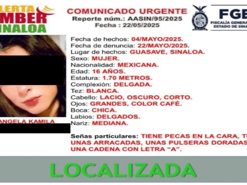 Localizan a Ángela Kamila se encuentra sana y salva