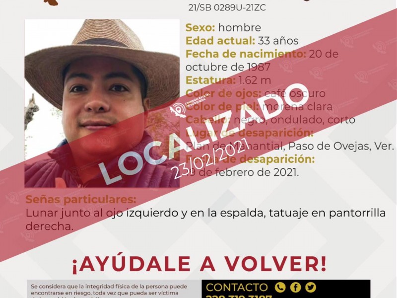 Localizan a joven de Paso de Ovejas desaparecido