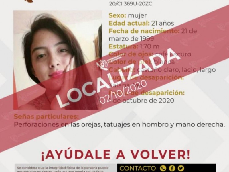 Localizan a joven xalapeña reportada como desaparecida