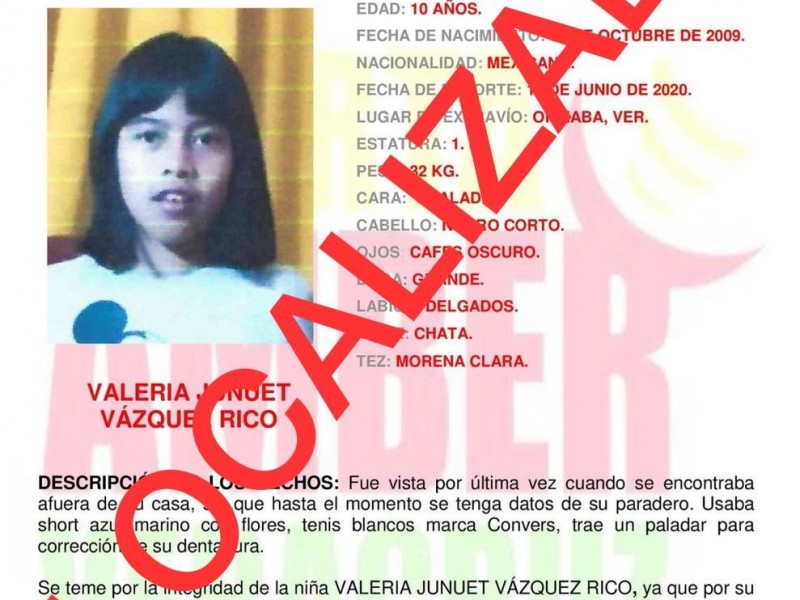 Localizan a niña de 10 años raptada en Orizaba
