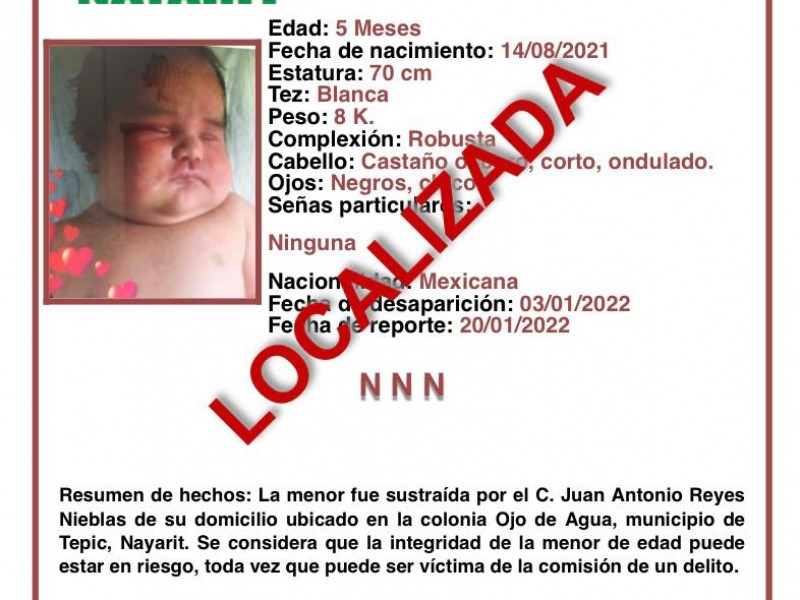 Localizan a niña sustraída en Tepic