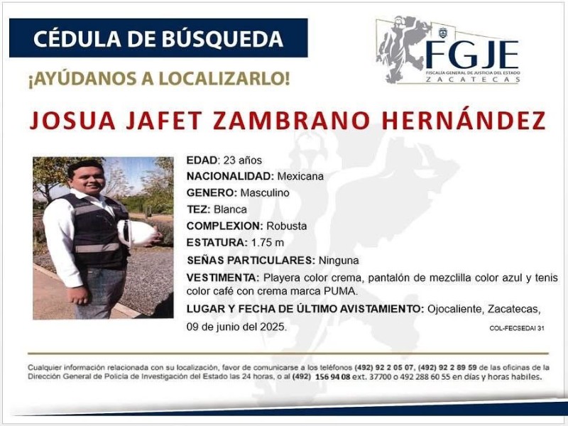 Localizan con vida a hijo de alcalde de Ojocaliente
