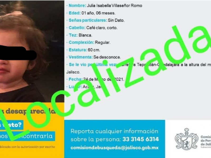 Localizan en La Barca a niña desaparecida en Acatic