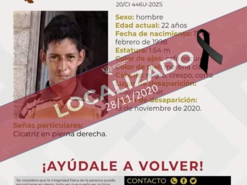 Localizan sin vida a joven reportado como desaparecido