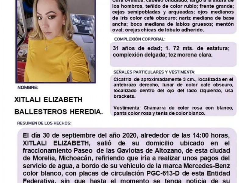 Localizan sin vida a Xitlali, joven desaparecida en Morelia