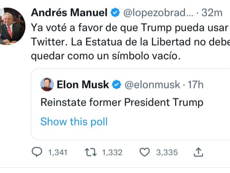 López Obrador vota a favor de Donald Trump en Twitter