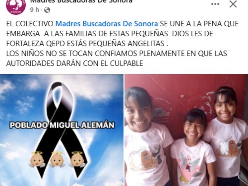 Madres Buscadoras se unen a la pena por asesinato de niñas