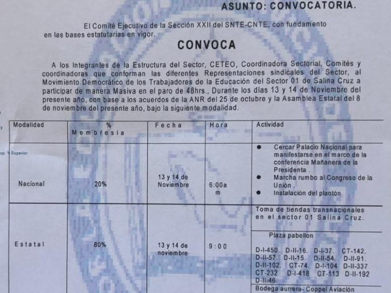 Maestros de la Sección 22 bloquearán Plaza tiendas comerciales en Salina Cruz