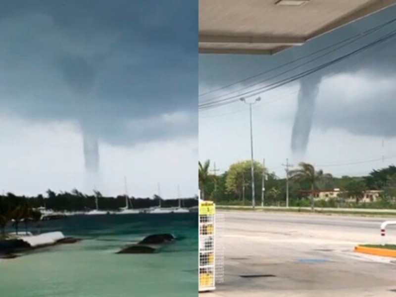 Mal clima azota península de Yucatán, captan tromba en Cancún