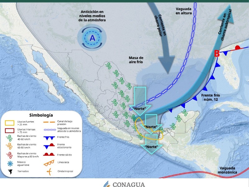Mañana domingo se espera el ingreso del Frente Frío 12