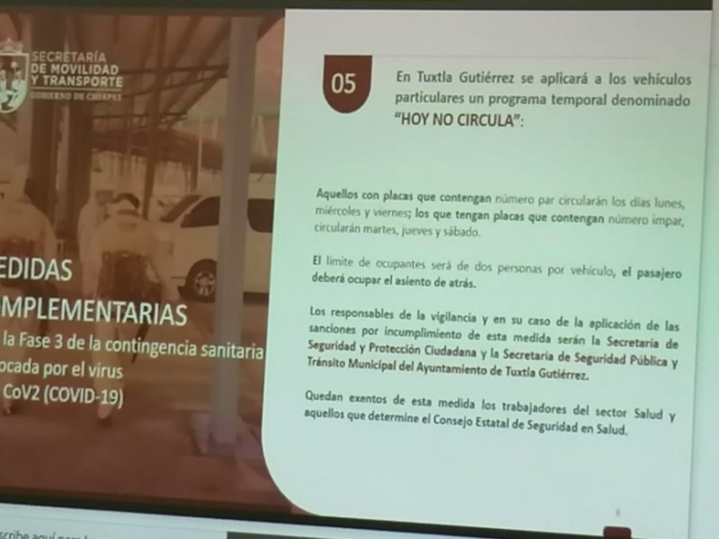 Proponen programa Hoy no circula por COVID-19 en Tuxtla