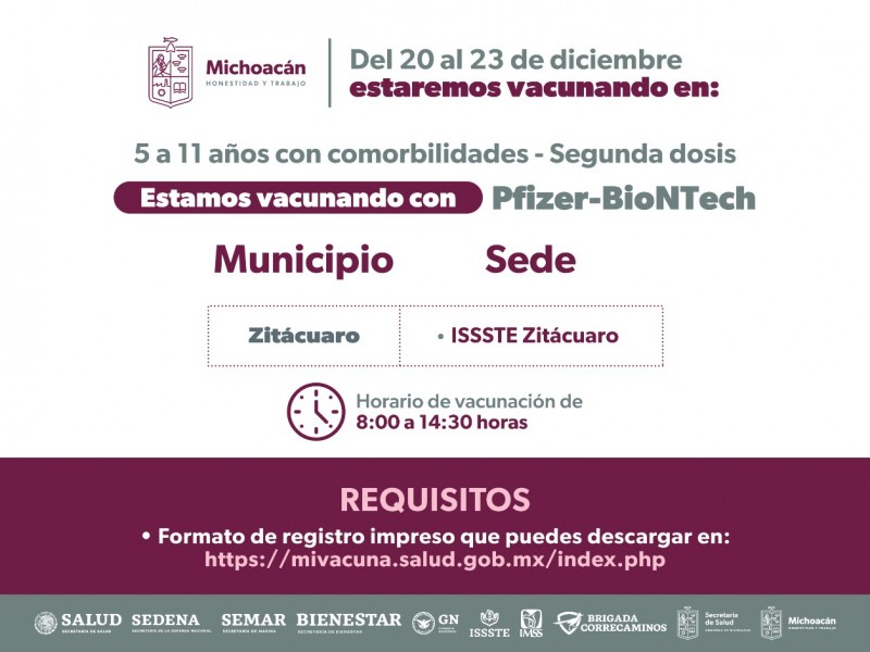 Mantiene Michoacán vacunación para niños de 5 a 11 años