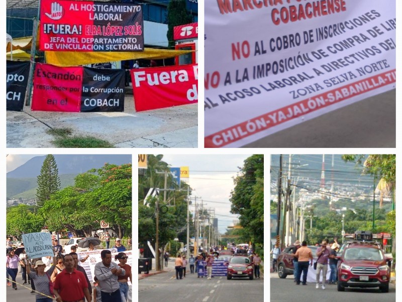 Marchan trabajadores del Colegio de Bachilleres en Tuxtla Gutiérrez