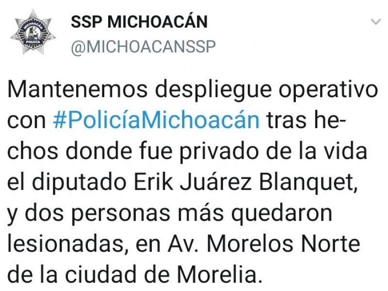 Matan a diputado Erik Juárez, en Morelia