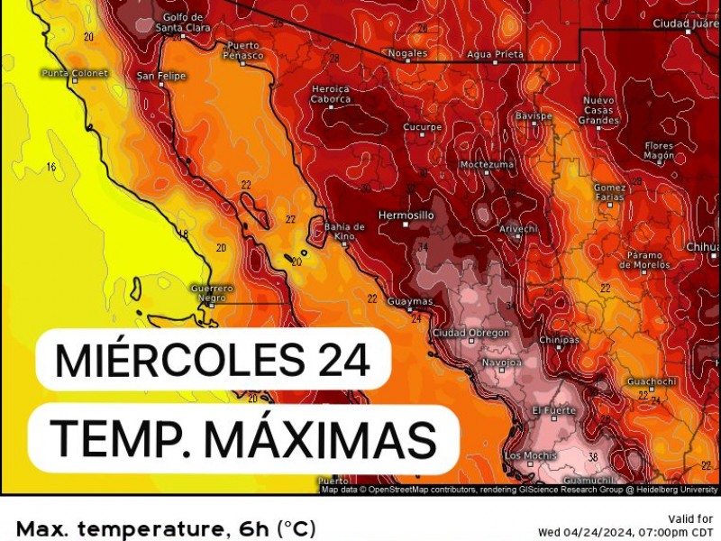 Máximas para Guaymas hoy será de 29 grados