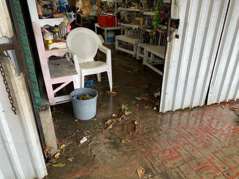 Media hora de lluvia intensa, inunda mercado 5 de mayo
