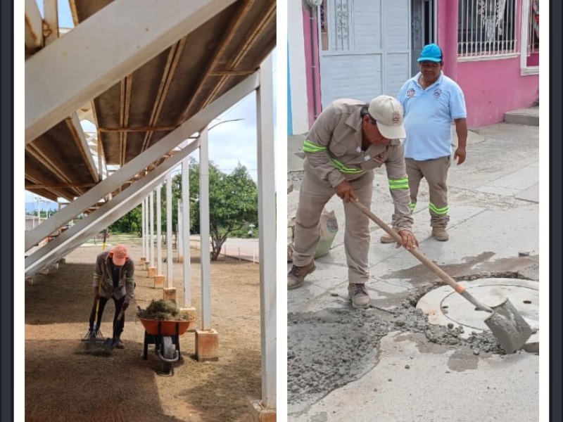 Mejoran drenaje y limpian espacios deportivos en Santo Domingo Tehuantepec