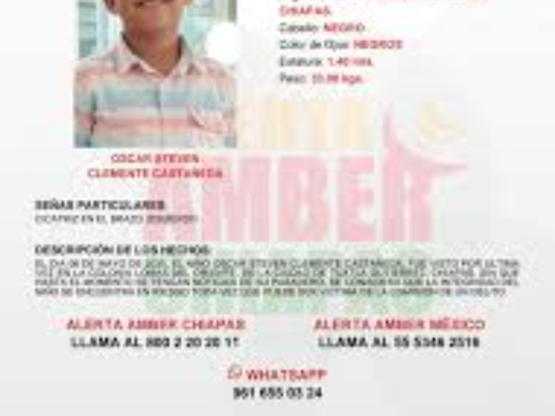 Menor de 9 años desaparecido en Tuxtla